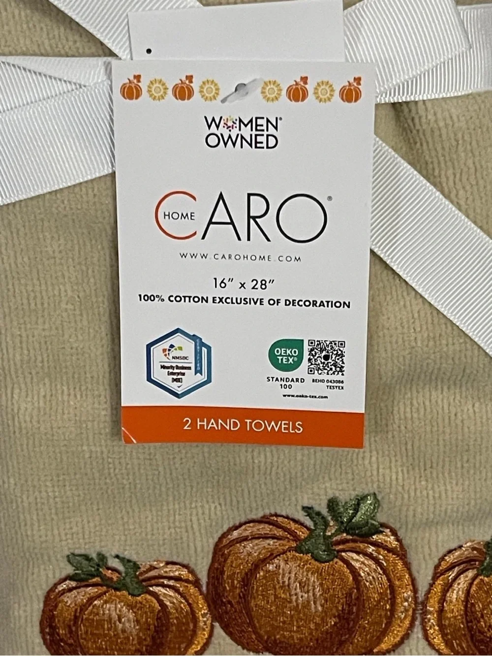 Thanksgiving CARO HOME Pumpkin Hand Towels (2) Thanksgiving Pumpkin Towels